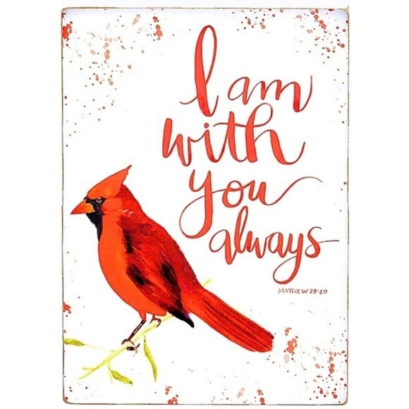 Glory Haus Red Cardinal Bird “I am with You Always” Block Canvas Home Decor - Picture 1 of 3
